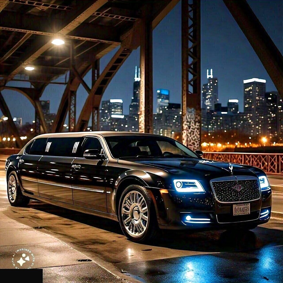 White stretch limousine decorated for Chicago wedding