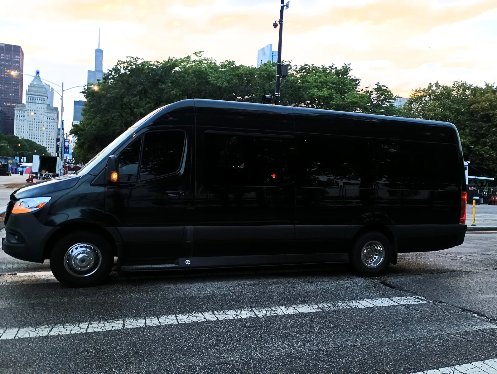 Mercedes Sprinter van for guest shuttle at Chicago wedding
